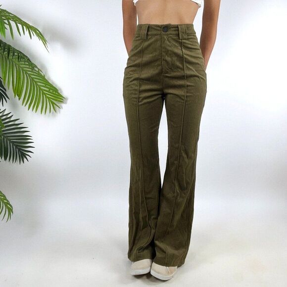 Cider Womens Olive Corduroy Fairy Grunge 70s Style High Waisted Flare Pants / XS - Picture 1 of 6